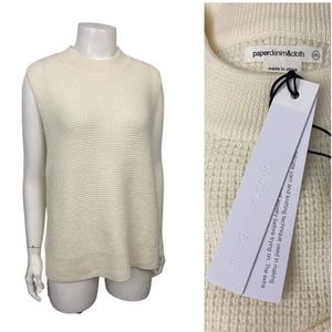 NWT White Merino Sleeveless Pullover Sweater Hi Low Cut / Women’s Medium *